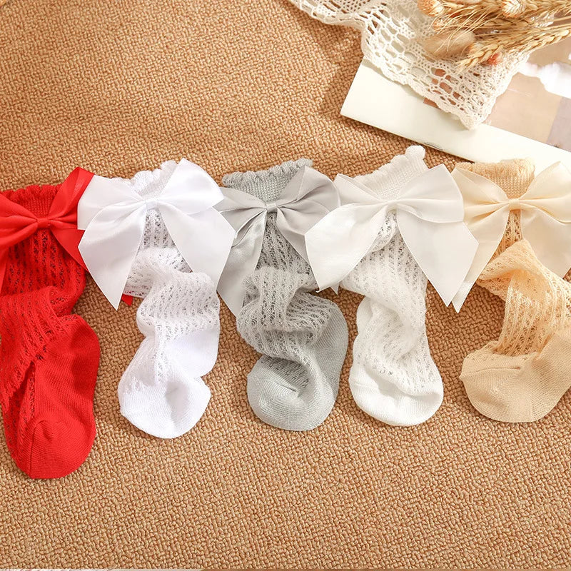 Summer Baby Socks Toddler Cute Big Bow Knee High Socks Mather Kids Children Boy Girls Newborn Floor Cotton Socks Baby Accessorie