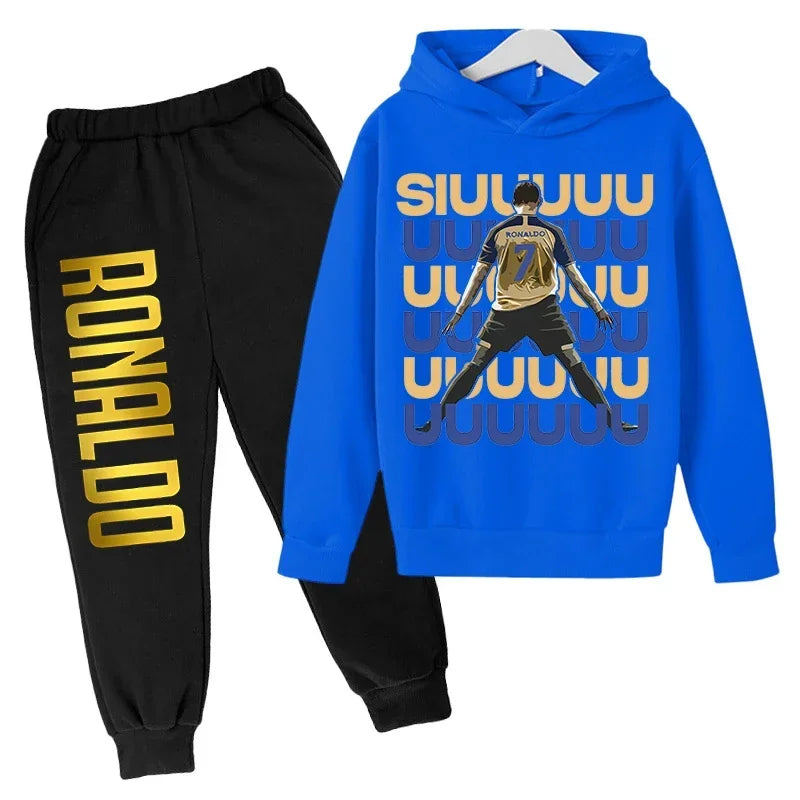 Children's Clothing Children's Sports Suit Spring and Autumn Fleece Hoodie Pants 2-piece Set Ronaldo Printed Kids Clothes Girls