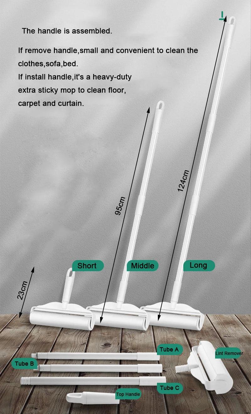 Wide Lint Rollers Brush Large Pet Hair Remover for Sofa Bed Carpet Cleaner Long Handle Dust brush Remover Roller with Refills