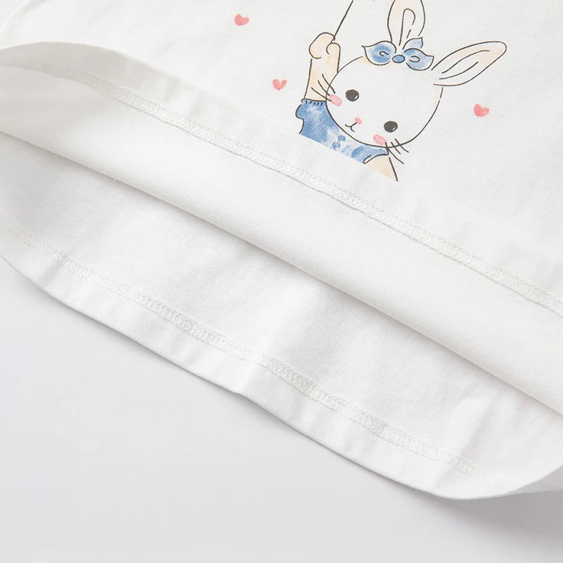 Dave Bella Baby Girl White T-shirts Cartoon Printed Girls Tees Children Tops Puff Sleeves Kids Clothes DB2221905