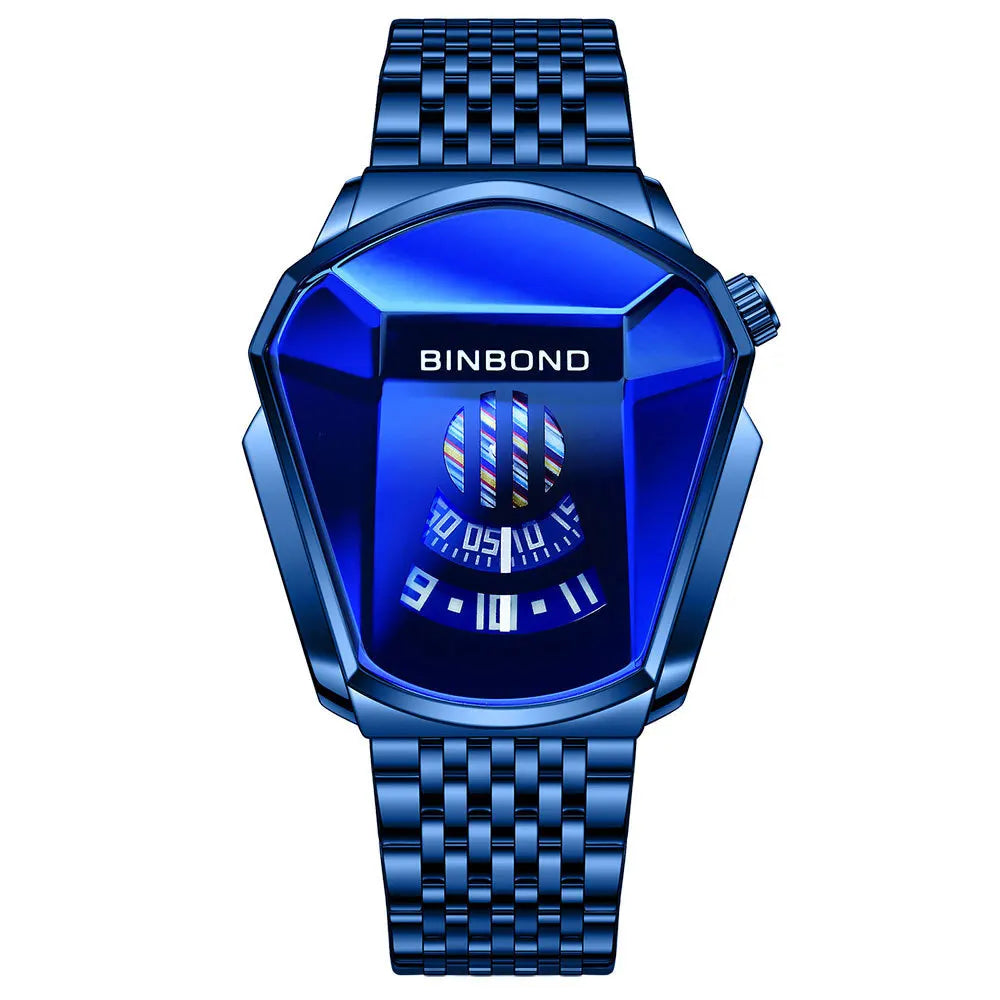 BINBOND Men Popular Fashion Motorcycle Concept Quartz Watch Luminous Steel Band Mesh Watch Touch Screen black technology watch