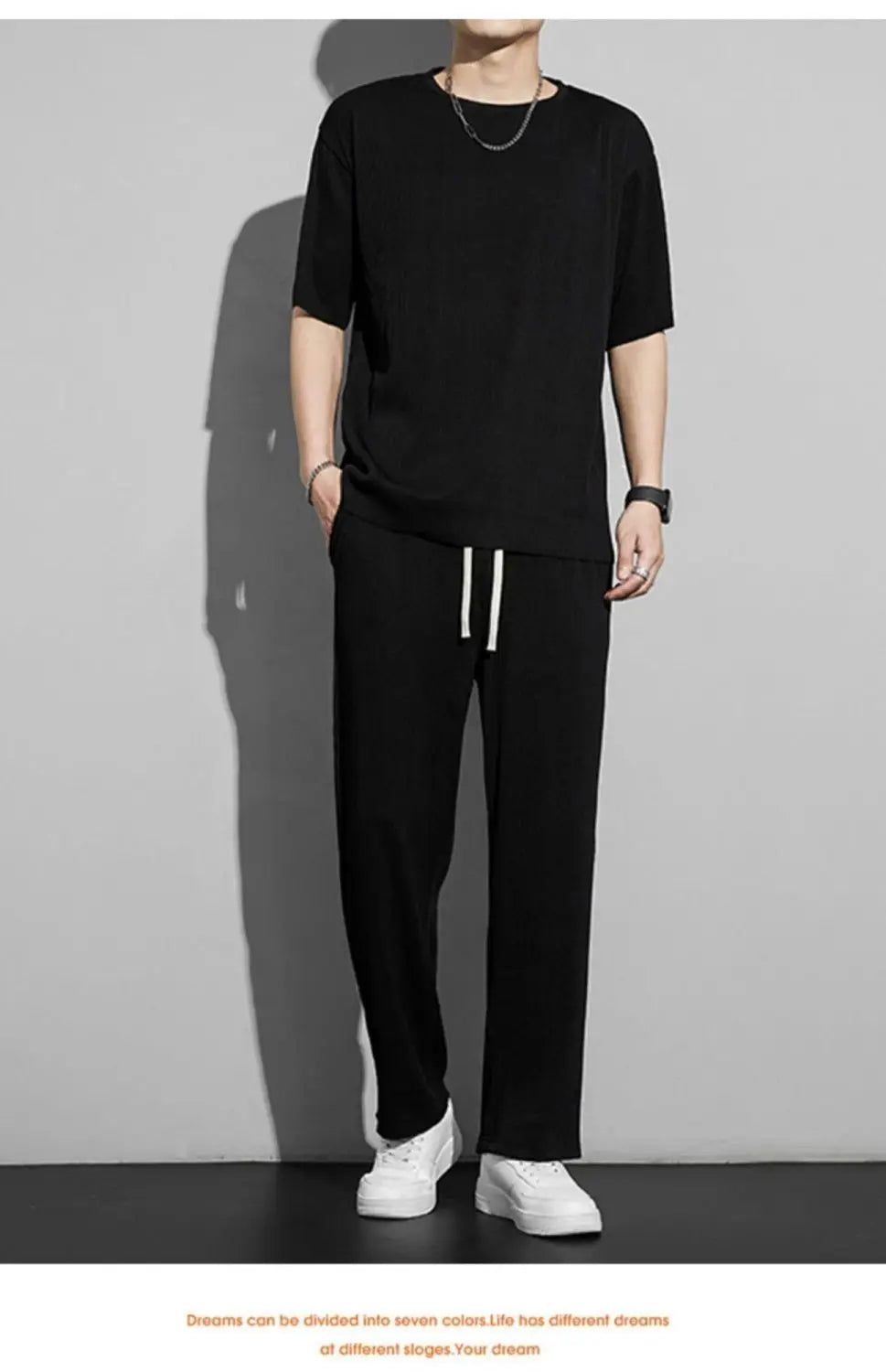 New Ice Silk Sports Set Men's Summer Thin Tracksuit Men 2024 Casual Long Pants Short Sleeve T-shirt Quick Drying Clothes Sets