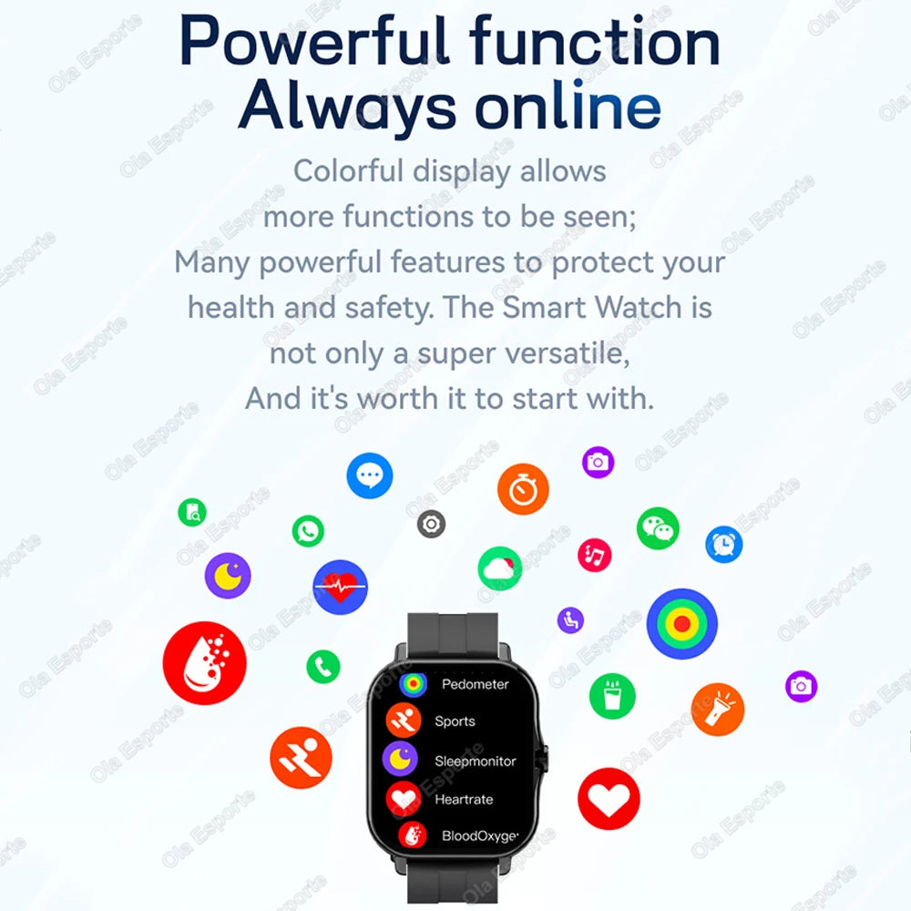 New Multi-sport Smart Watch Heart Rate Monitor Blood Oxygen Tracking BT Calls 240*280 Screen IP67 Waterproof Android iOS Watches