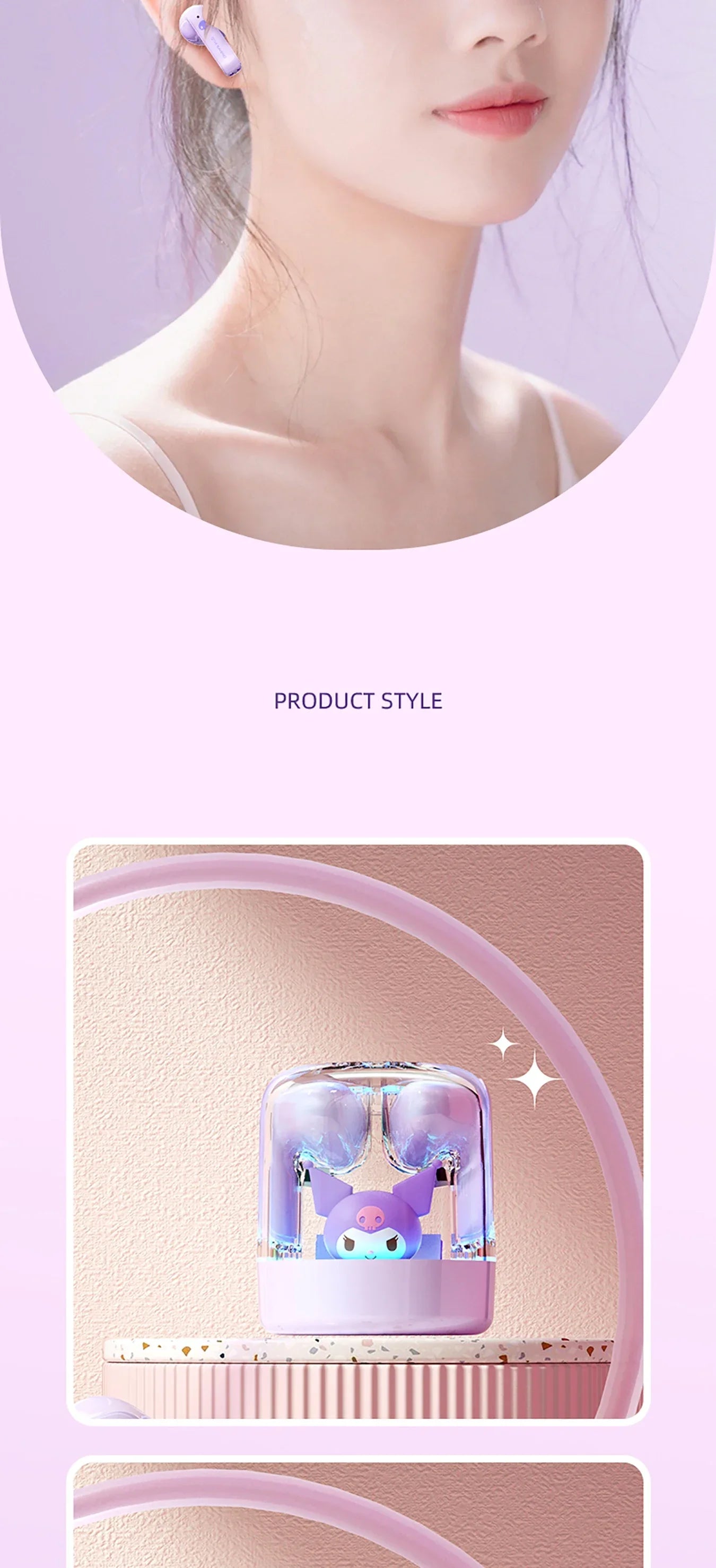 Sanrio EJ-986 TWS Earbuds Kuromi Hello Kitty Wireless Earphones Bluetooth Transparent Warehouse HIFI Sound Headsets Long Battery