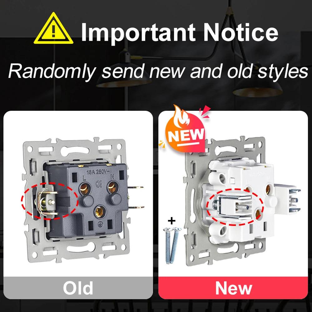 VISWE EU Standard  Electrical sockets 220V 16A Full Mirror Tempered Glass Panel Multiple Black Socket Wall Home Improvements