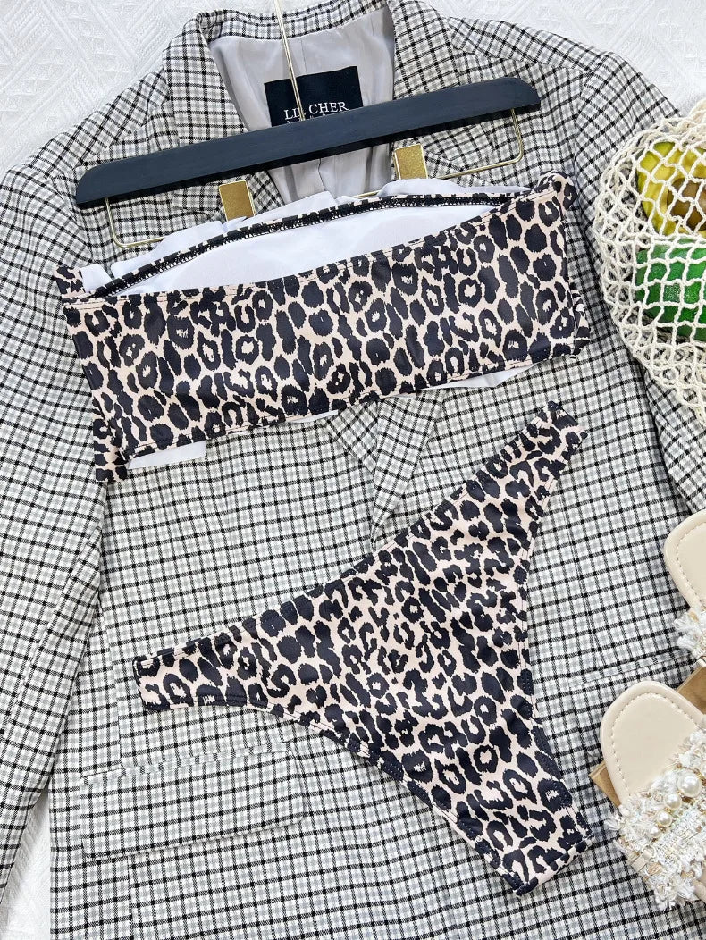 2026 New Sexy Bikini Bandeau Women Swimwear Swimsuit Pleated Ruffle Leopard Bikinis Set Bathing Suit Beach Bikini Female Push Up