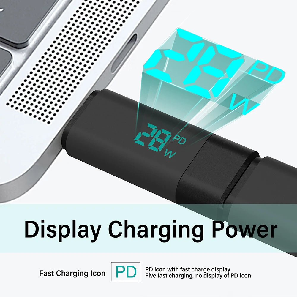 99W Power Digital Display Type C to Type C Adapter For USB to Type C Cable Type C to Type C Cable Fast Charging Cable Visible
