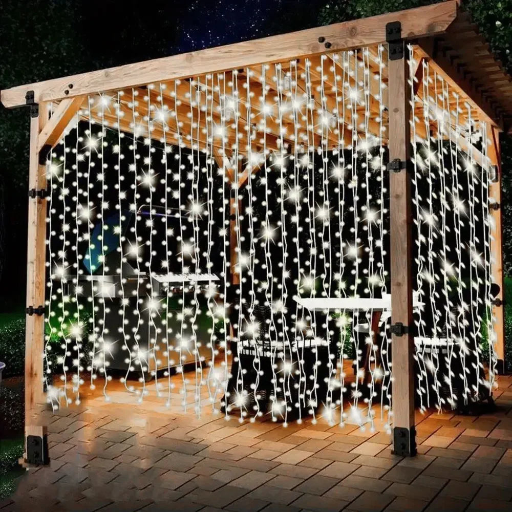 LED Solar Curtain Lights Outdoor Gardens Fairy Lamp Outside Courtyards Holiday Parties Christmas Decorations Copper Wire Lights