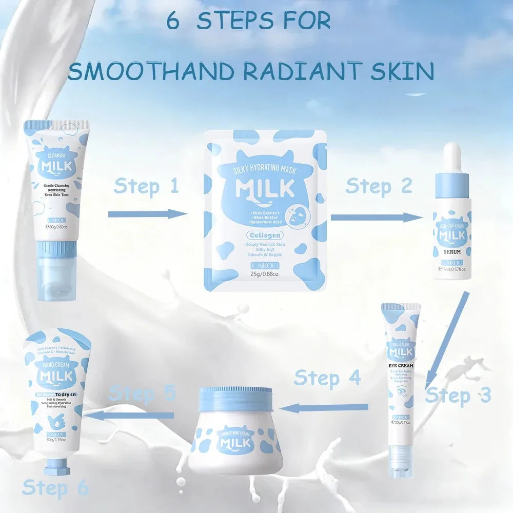 10PCS Milk Nourish Skincare Set Face&Hand Dual Care - Brightening Eye Cream BB Cream Pore Cleansing Gentle Deep Hydration Christ