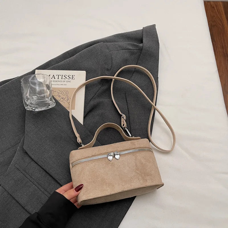 Luxury Suede Versatile Shoulder Bag  Purse Fall Winter Retro Matte Crossbody Handle Bag for Women Texture Simple Satchels Bag