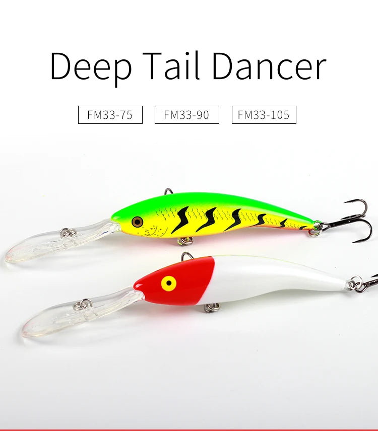 FM33 Deep Tail Dancer Hard Bait 75mm 10g  90mm 14.3g 105mm 23g Deep Diving Minnow Lure Wobbler Bass Pike