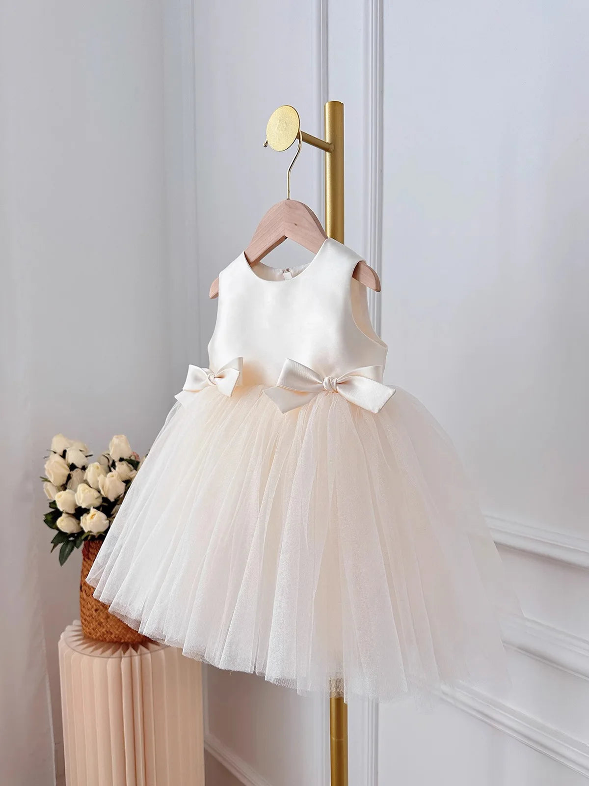 Baby Girl Princess Bow Silk Tutu Dress Sleeveless Infant Toddler Child Elegant Solid Vestido Birthday Party Baby Clothes 1-5Y