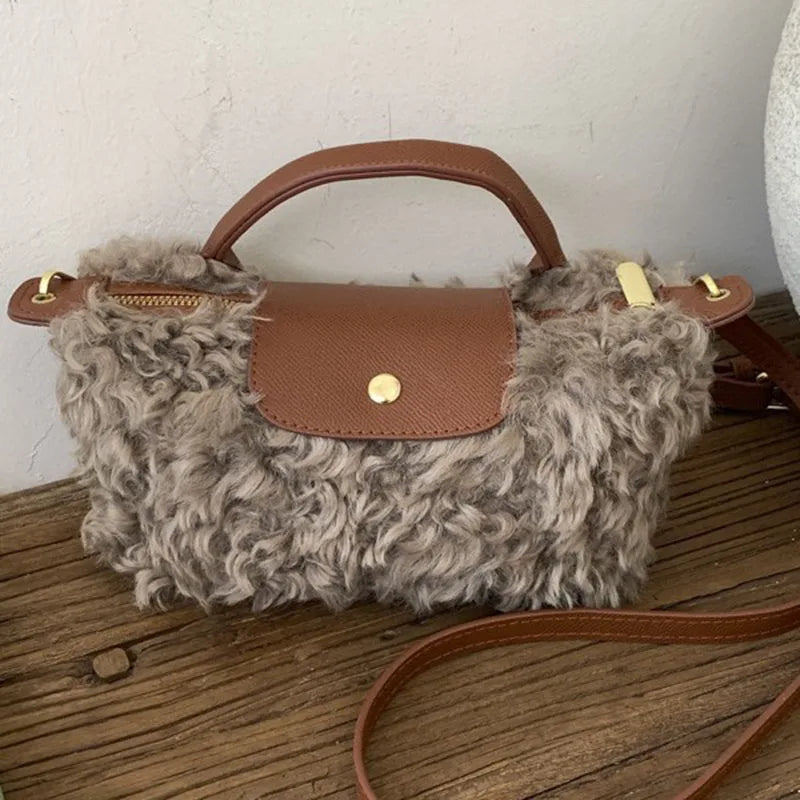 Luxury Women's Bags Plush Winter Shoulder Crossbody Fashion Trend Lightweight High Quality Dumpling Bags Lamb Fur Wings Handbags