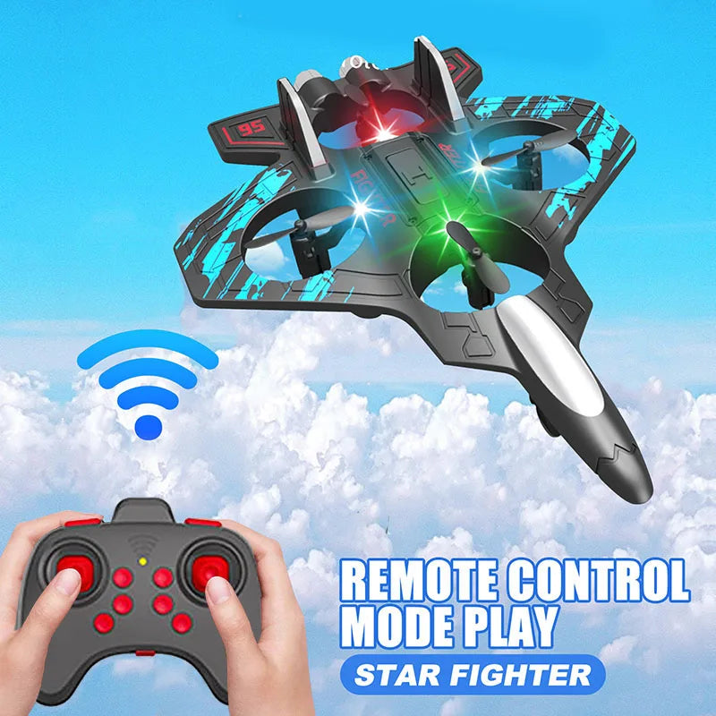 RC Fighter Airplane Mini Drone Remote Control Jet Plane Stunt Drone for Adults & Kids Toy with Light