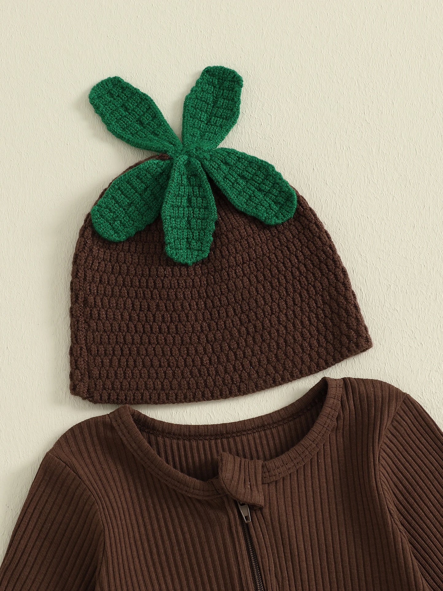 Infant Baby Boy Halloween Outfit Little Mandrake Jumpsuit Long Sleeve Ribbed Zipper Romper with Knit Hat Magic Baby Outfit