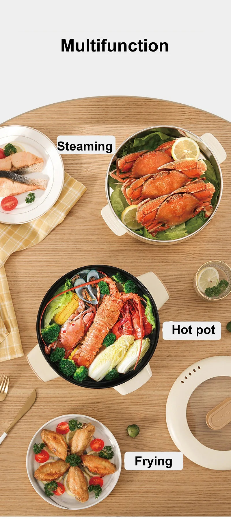 2.5L Home Multifunctional Electric Saute Pot Smart Non-stick With Steamer Rice Cooker Large Capacity Electric Hot Pot 220V