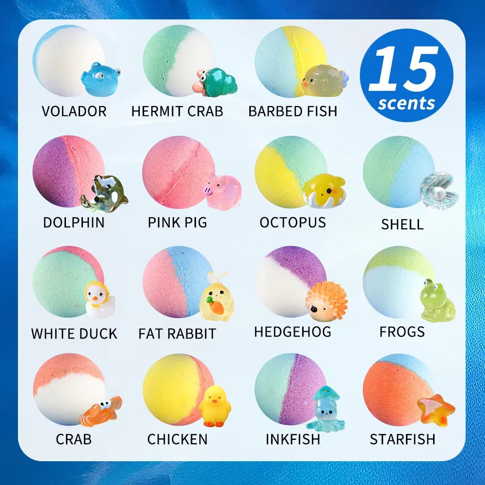 12PCS Bath Bombs Kids Bath Gift Ocean Bath Ball With Hidden Toys Sea Salt Flower Fruit Scented Bubble Ball Foot Bath Set