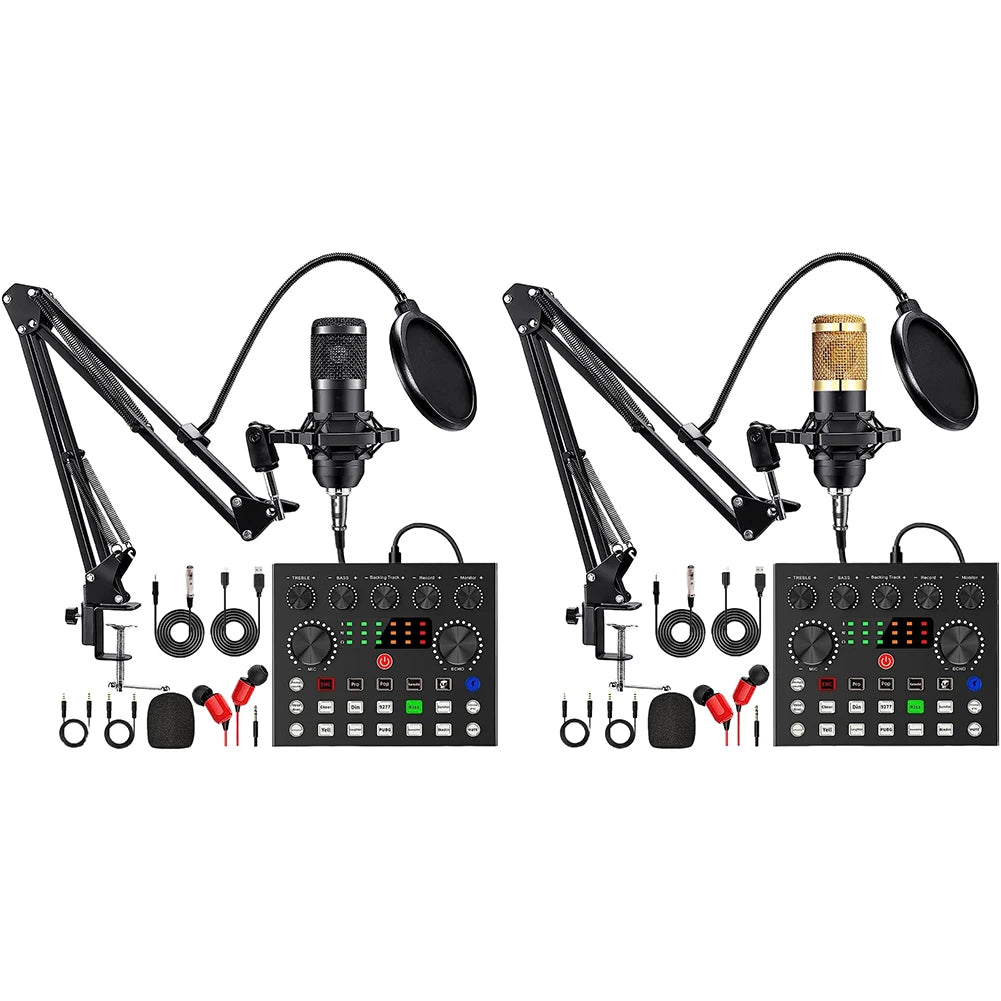 Podcast Microphone Bundle with BM800 Microphone and V8 Sound Card Double-Layer Pop Filter for Laptop Streaming/Live Broadcast