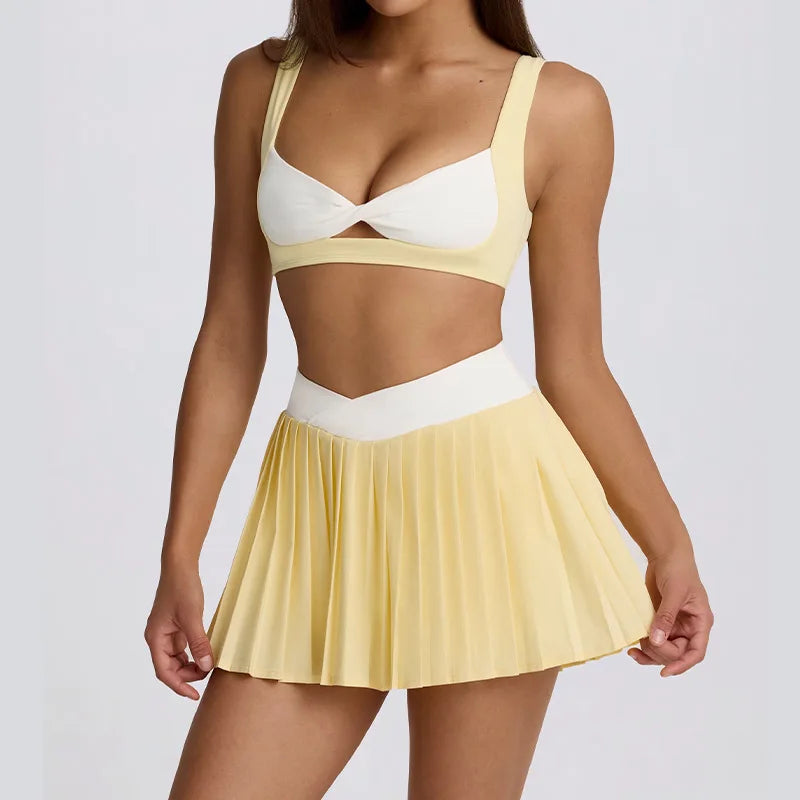 Women's High-Waisted Illusion Two-Piece Skort Quick-Dry Breathable Anti-Chafing Pleated Skirt for Running Gym Tennis