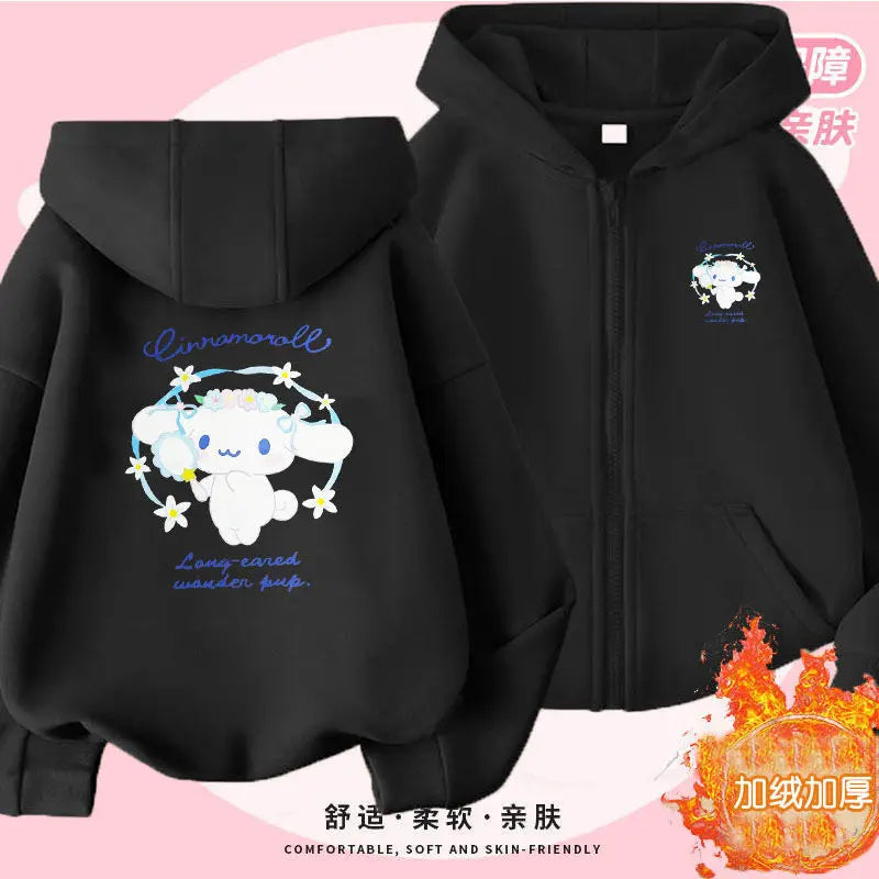 Kuromi Zipper Hoodies Girls Cinnamoroll Sweatshirt Autumn And Winter Long Sleeve Harajuku Pullovers Series Stich Casual Hooded