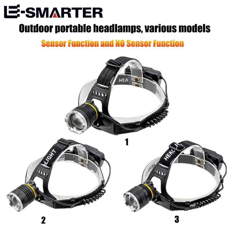 XHP90 Sensor Headlight High Power LED Headlamp Rechargeable Flashlight Built-in 18650 Battery Fishing Camping Head Lamp