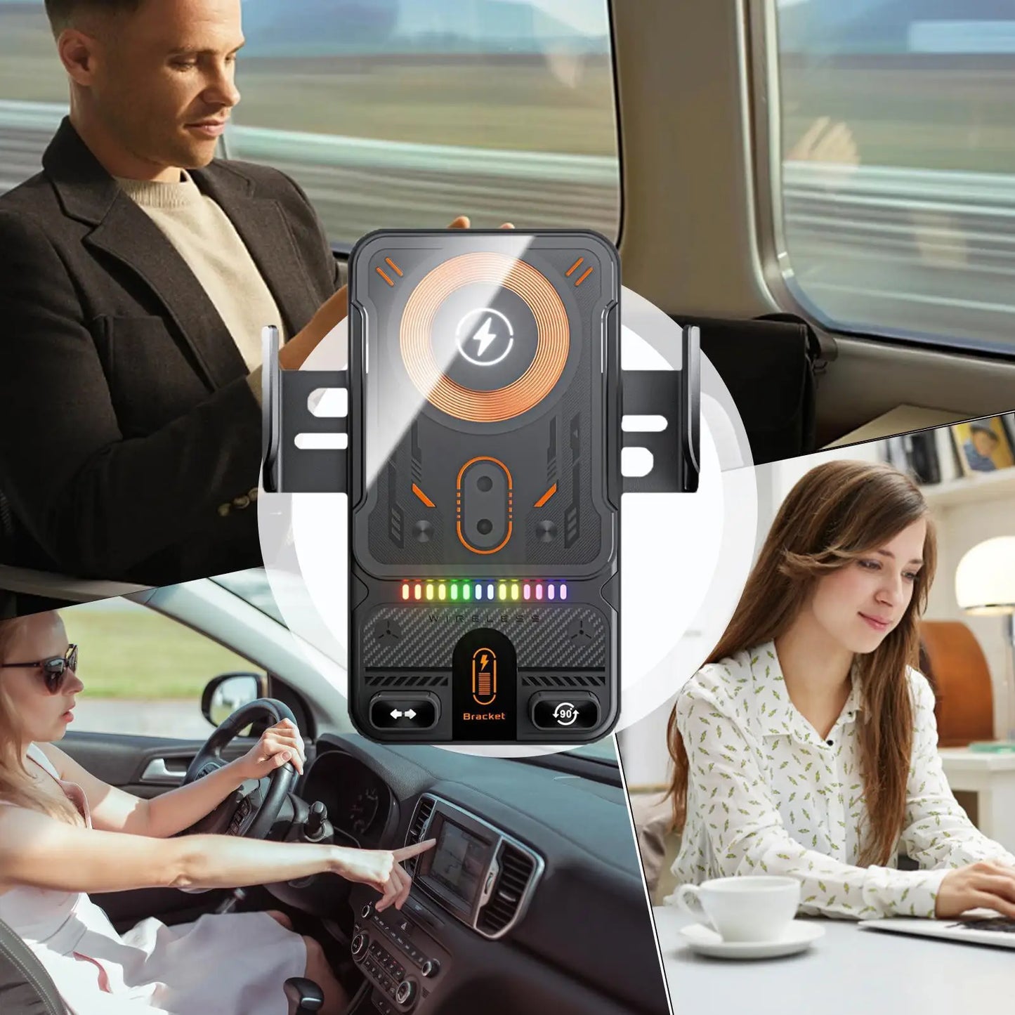 15W Auto-Clamping Wireless Car Charger Mount Fast Charging Air Vent Phone Holder with One-Hand Operation for Driving
