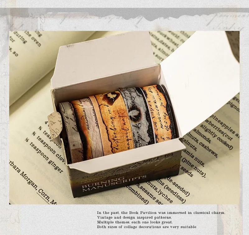 4Pc/Set Former Book Pavilion Series Paper Tape Washi Masking Decorative Collage Adhesive DIY Scrapbooking Hand Made Stationery