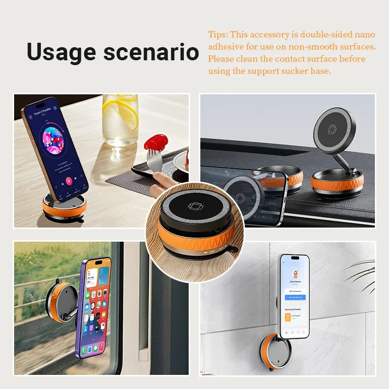 15W Wireless Car Charger Mount,Magnetic Vacuum Suction 360° Rotatable Foldable Portable Multi-Scenario Phone Stand for All Phone