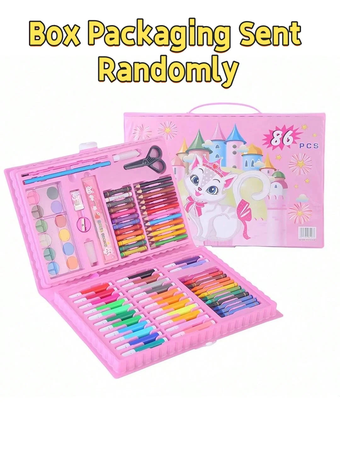 Children's Watercolor Painting Set, Including Illustration Books, Crayons, Pencil Sharpener, Eraser, Marker Pen Set and Drawing Book (Random Box Designs, All Accessories Are Shipped in Random Combinations)