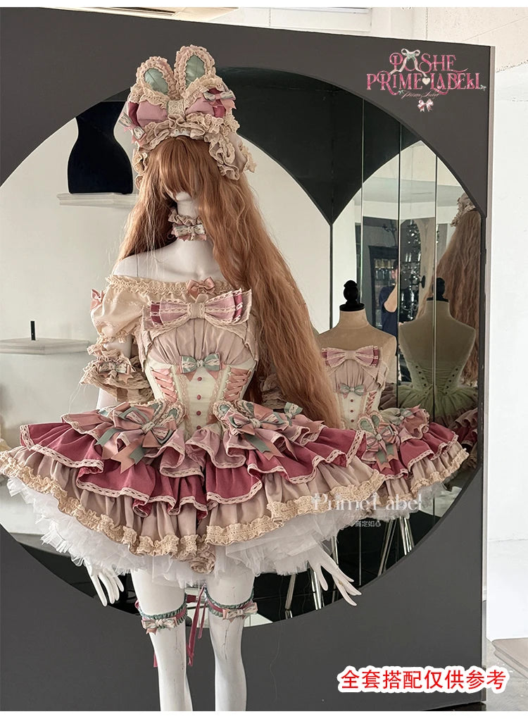 Sweet Cute Girls Lolita Clothing Accessories Set Princess Ribbon Lace Bow Headband Choker Necklace Bracelet and Leg Ring