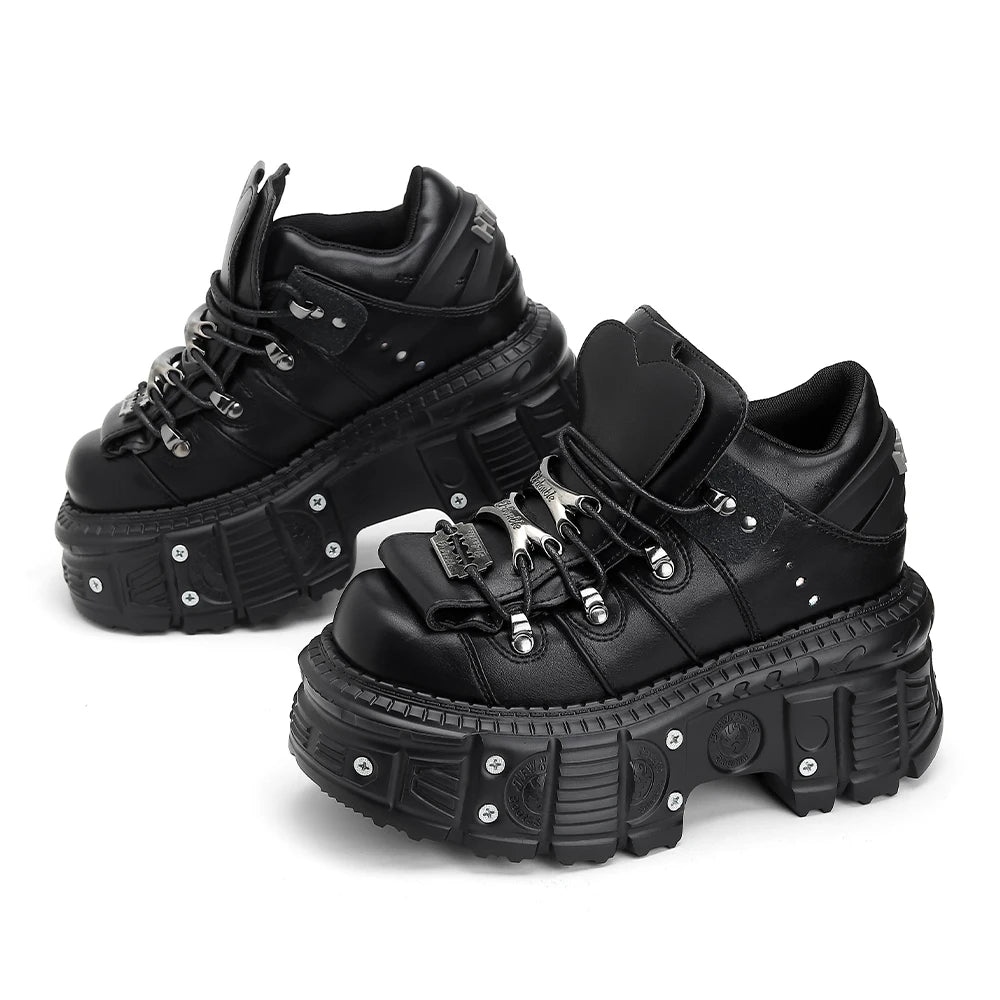 2025  Woman Sneakers New Punk Style Women Shoes Gothic Ankle Rock Boots Lace-up Heel Height Platform Shoes Woman Metal Decor