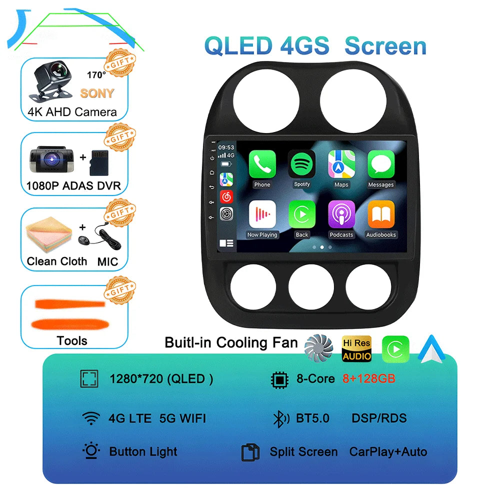 Android15 video Player Car Radio For Jeep Compass Patriot 2010 - 2016 Autoradio Stereo 2 Din GPS Navigation Carplay DSP WIFI+4G