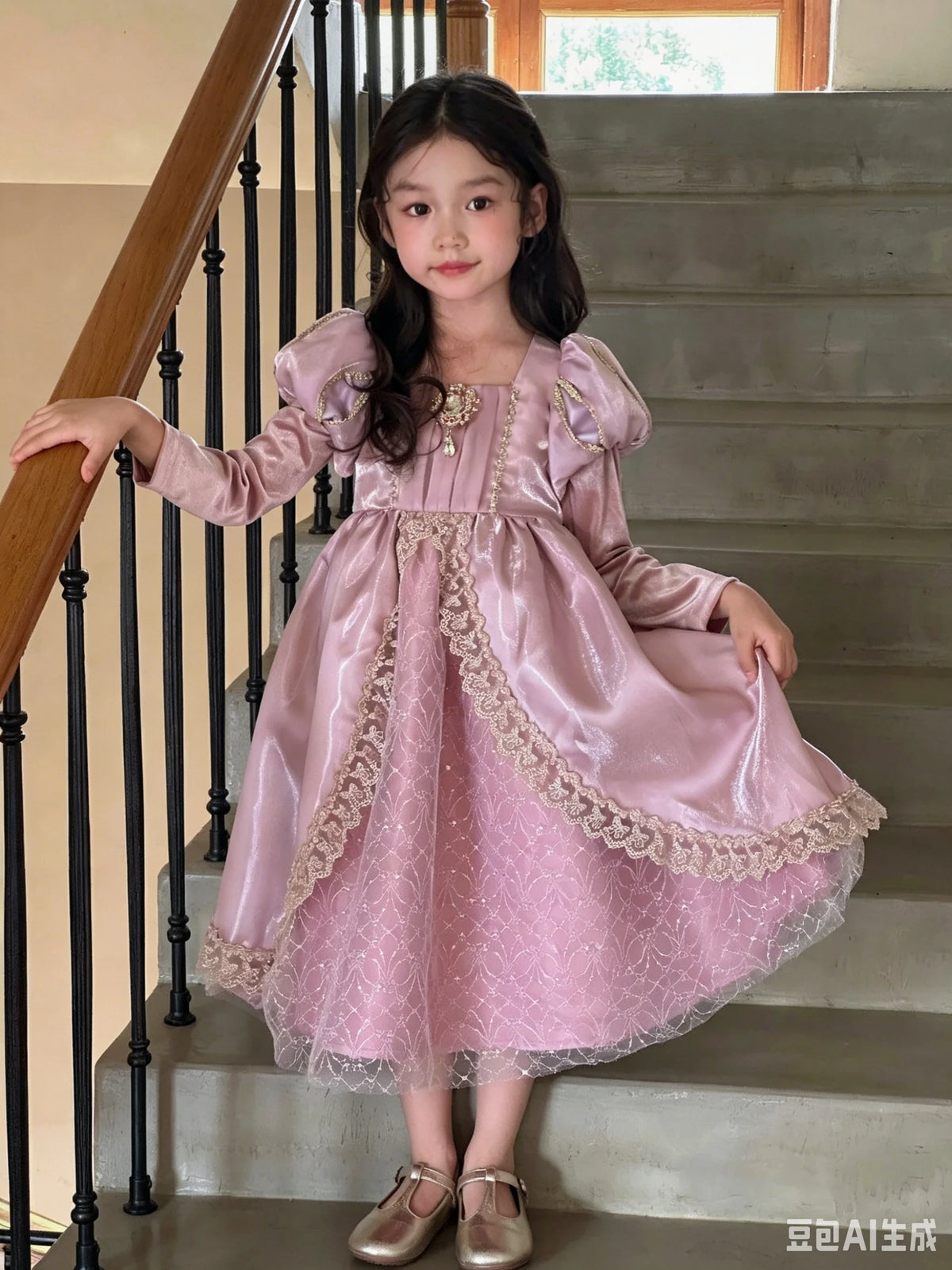 Kids Pink Aurora Princess Lolita Dress Halloween Costume Girl Sleeping Beauty Princess Cosplay Birthday Party Dresses for 2-12Y