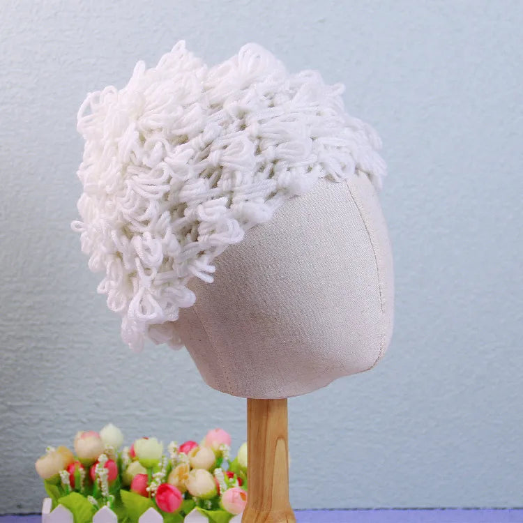 Cosplay Kids Boy Girl Hat Cute Old Lady Woman Curly Hair Wig Cap Skullies Beanies Winter Warm Knit Children Baby Hats and Caps