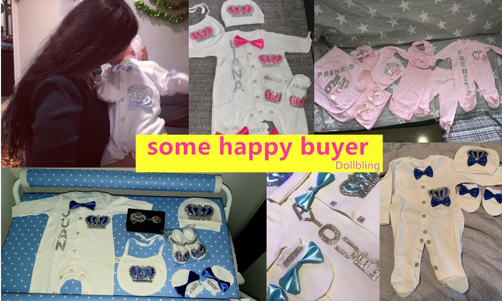 Dollbling Newborn 5pcs Layette Outfits Set Baby Tuxedo Outfit 0-3M Handmade Embroidery Wheat Jewels Crown Parajams Gift Set