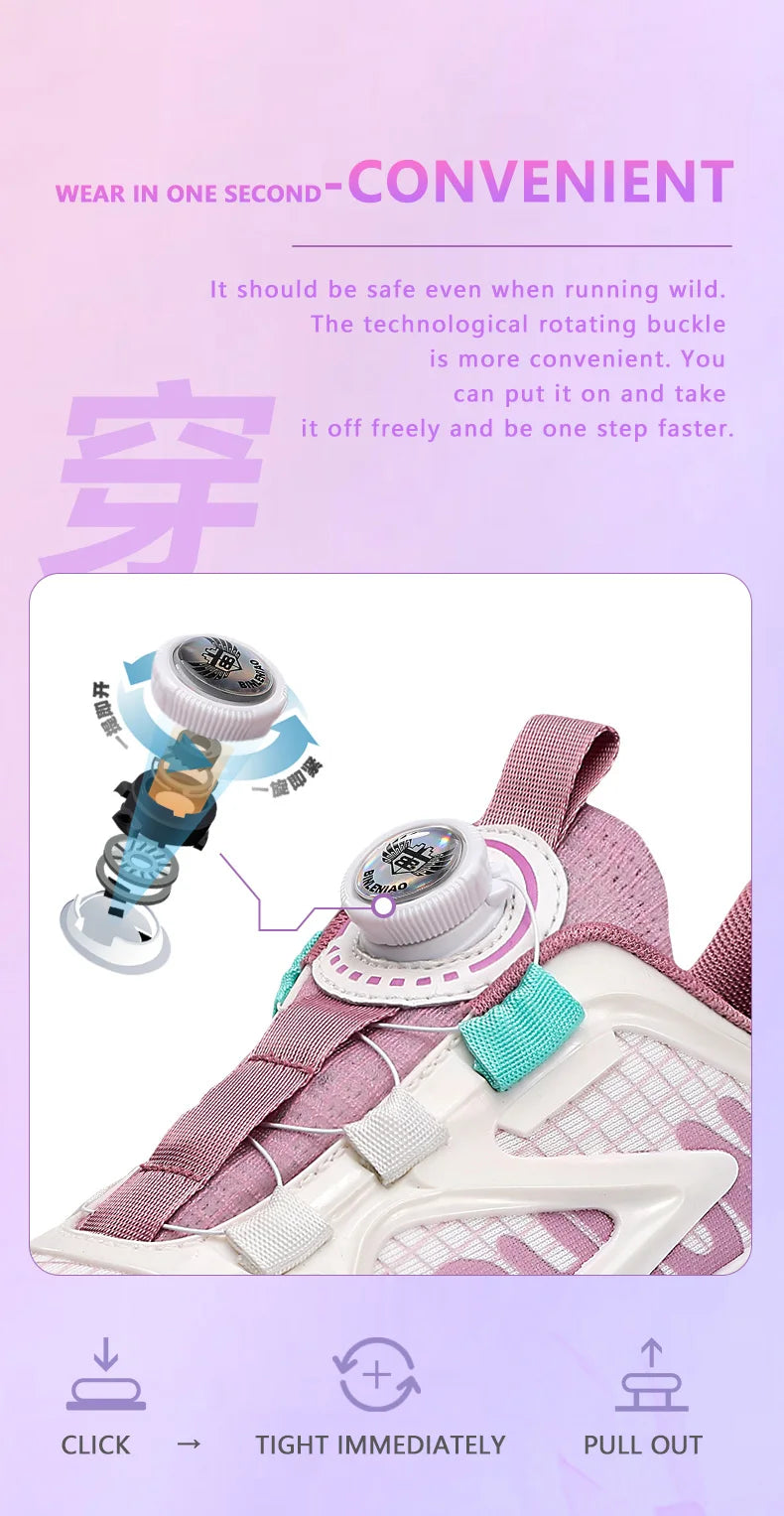 Children's Roller Skate Shoes 4-Wheels Removable Wheeled Rolling Shoes for Kids with LED Light Inline Skate Sneaker