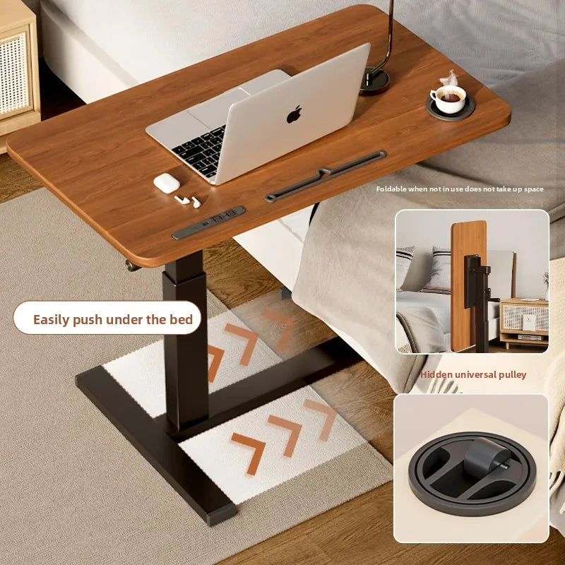 Pneumatic Lifting Laptop Desk Mobile Bedside Table Computer Desk Home Office Writing Desk with Wheels Storage Shelf