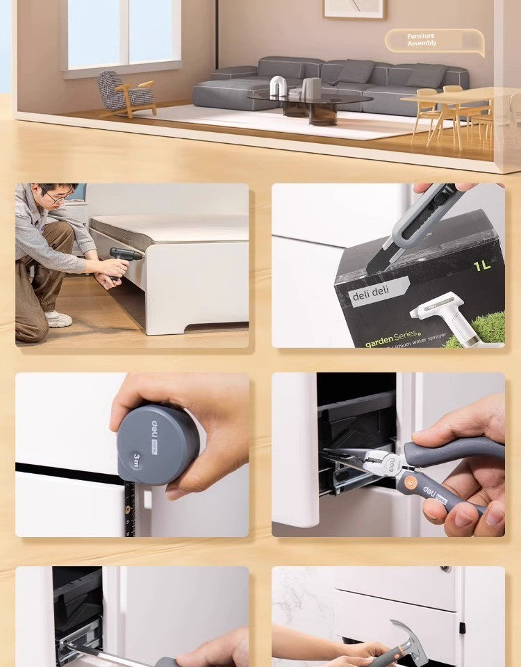 Deli Home Daily For Home Wire Cutter Hammer Lithium Electric Drill Emergency Repair Multifunctional Suit Tool H1001