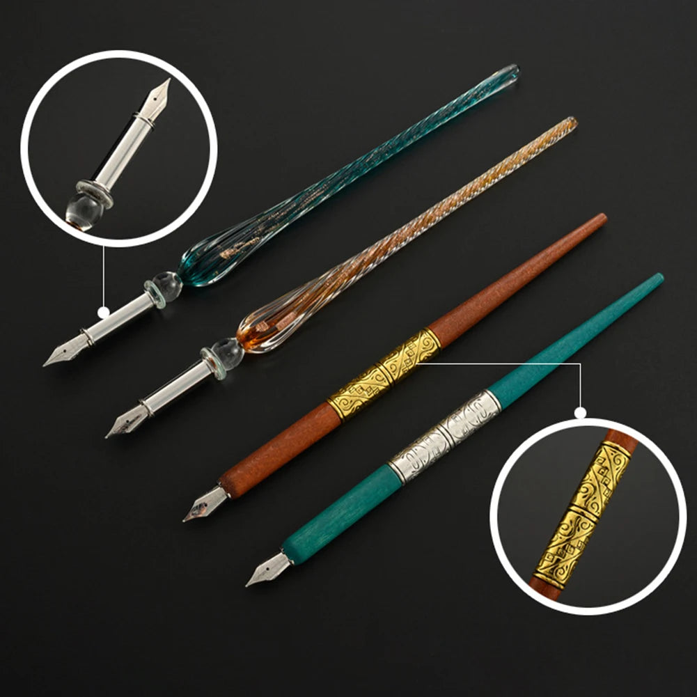 Retro European Star Starry Sky Glass Fountain Dip Pen Set Student English Ink Calligraphy Pen Birthday Writing Stationery Gift