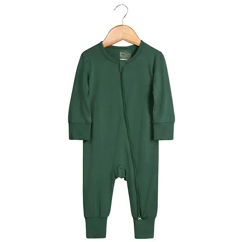 Baby Romper Bamboo Fiber Baby Boy Girl Clothes Newborn Zipper Footies Jumpsuit Solid Long-Sleeve Baby Clothing Pajamas 3 6 9 12M