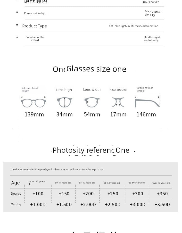Yupingtang Super Light Presbyopic Glasses Men's Brand Anti-Blue Light Dual-Use Zoom Color-Changing Old Presbyopic Glasses Men