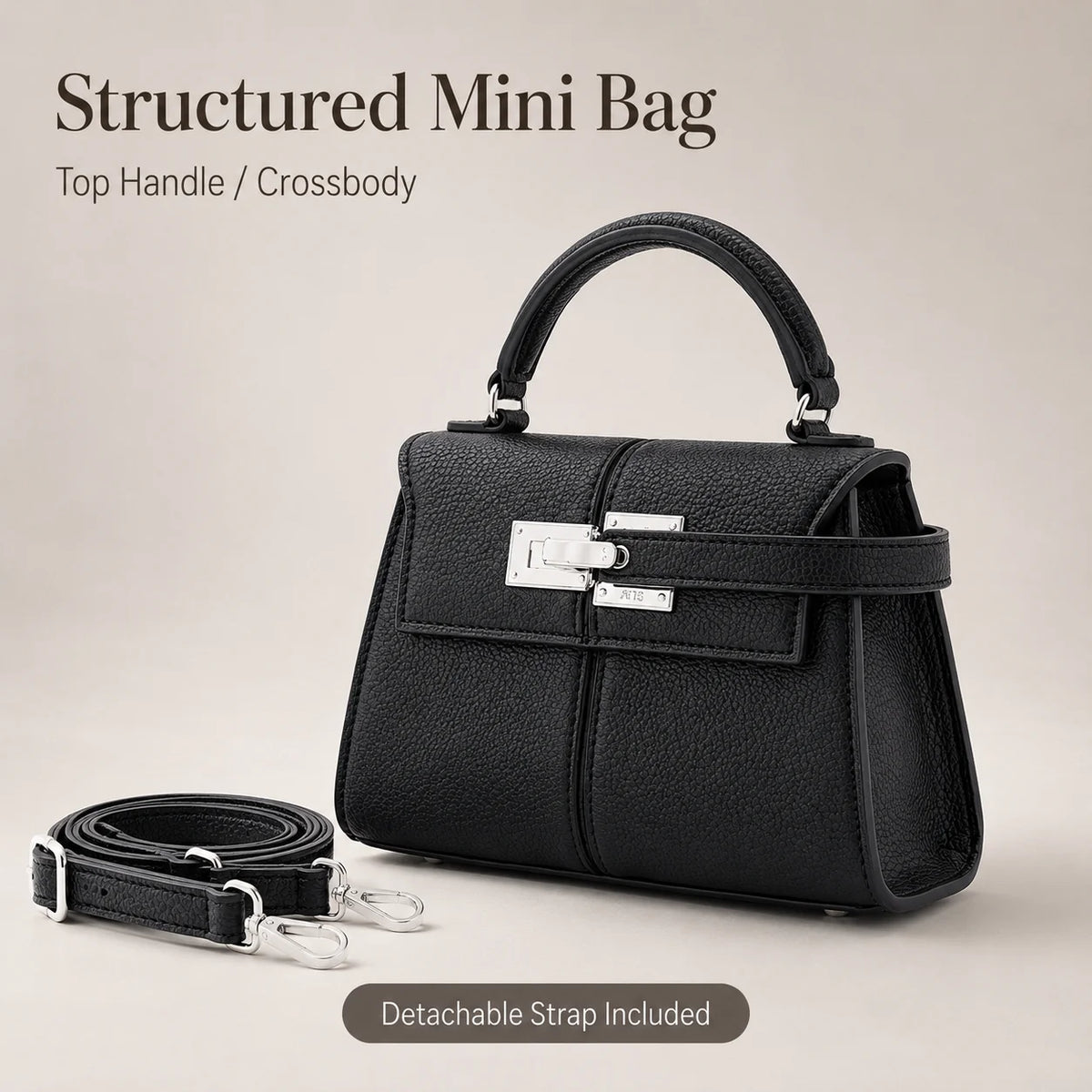 Luxury Elise Mini Square Crossbody Bag: Black Vegan Leather Designer Handbag - High-End Shoulder Purse for Women