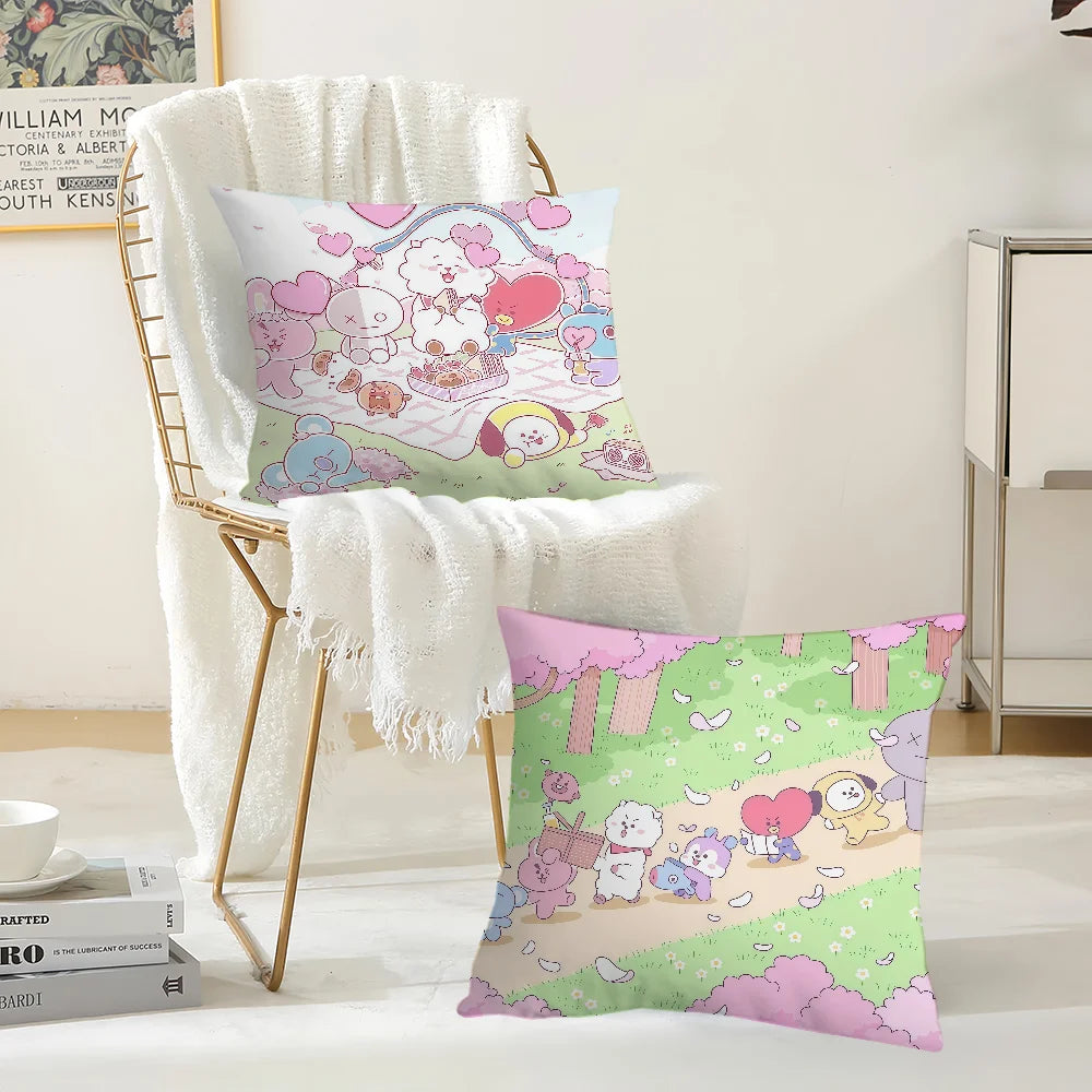 Cute Cartoon Characters B-BT-21 Pillow Case Suitable For Bedrooms Living Rooms Cars Home Decoration
