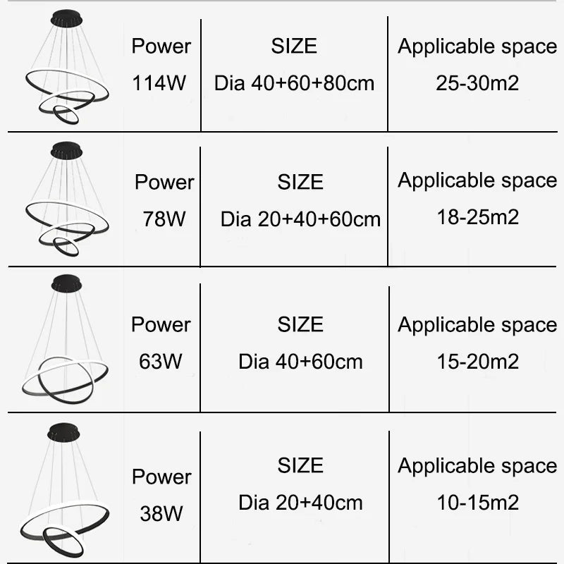 Led Circle Ceiling Hanging Chandelier Rings  Black Loft Living Dining Room Modern Pendant Lamp Kitchen Indoor Lighting Fixture