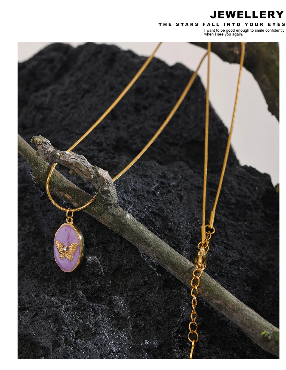 Yhpup Pink Enamel Butterfly Gilding Geometric Pendant Stainless Steel Collar Fashion Necklace for Women Korean Chic Jewelry Gift