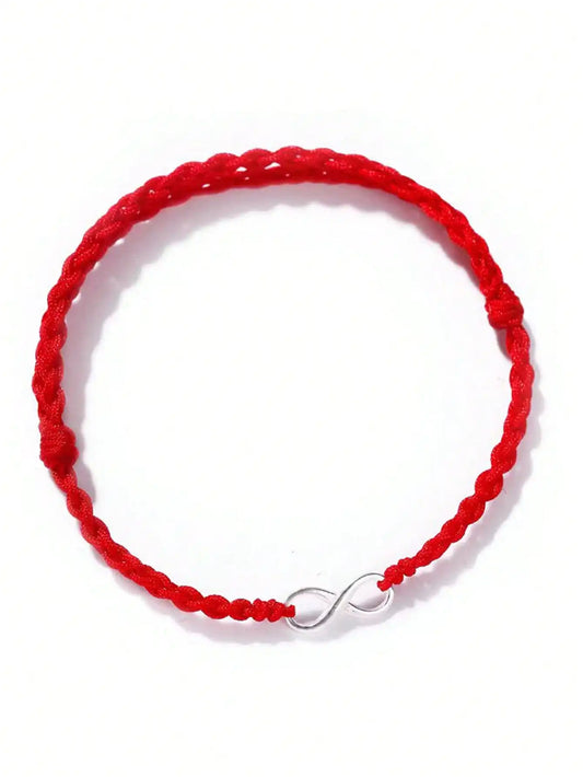 S925 Sterling Silver Infinity Symbol Red String Bracelet, Adjustable Braided Couple Bangle for Him Her, Love Gift with Gift Box