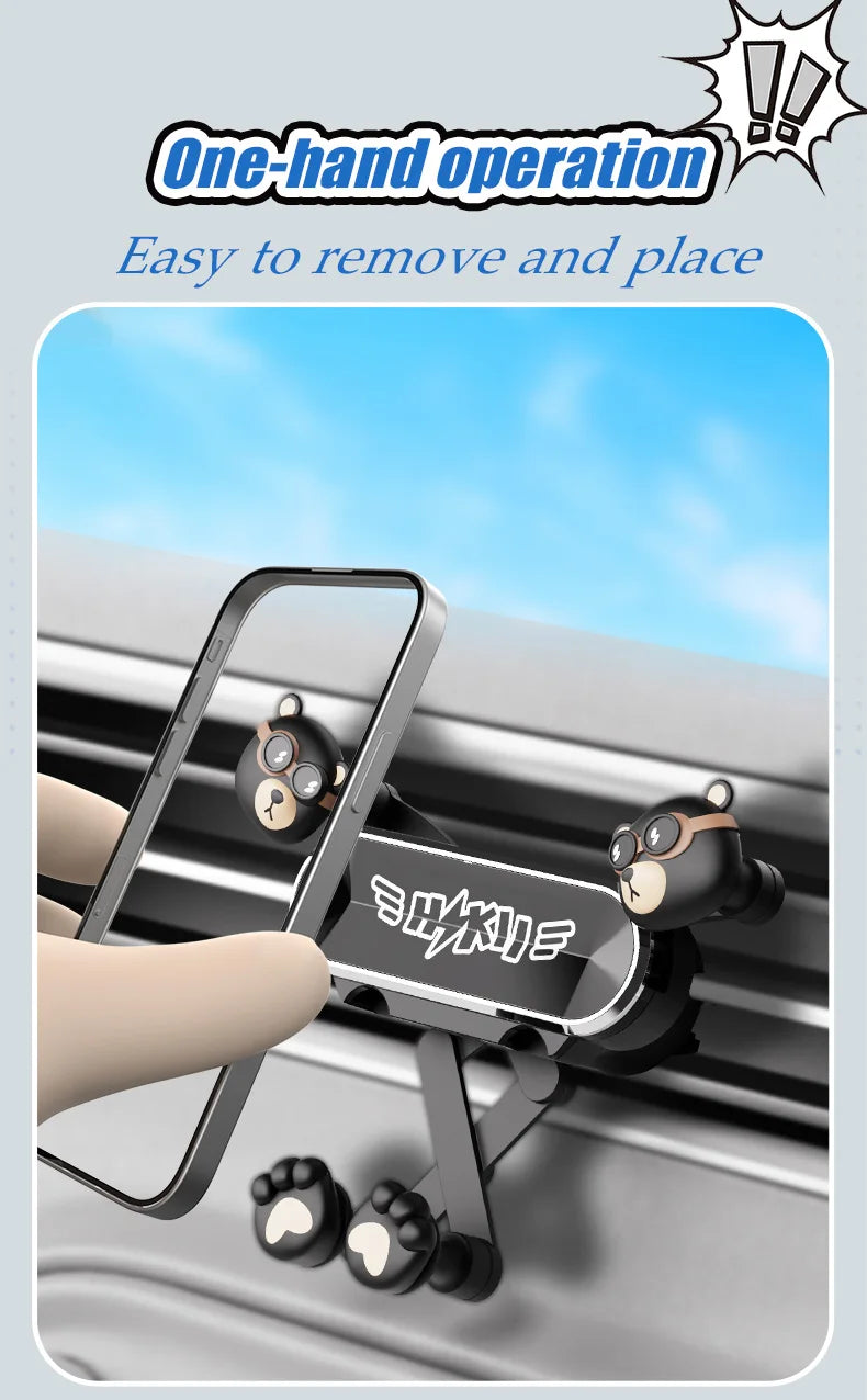 Cartoon car phone holder vent mount strong gravity clip cell air conditioner outlet stand mobile assecories support rack bracket