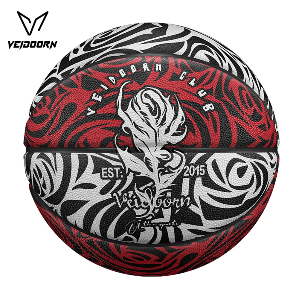 Veidoorn Rose Pattern Basketball Stylish Floral Design Outdoor/Indoor Sports Ball for Men and Women Rubber Ball