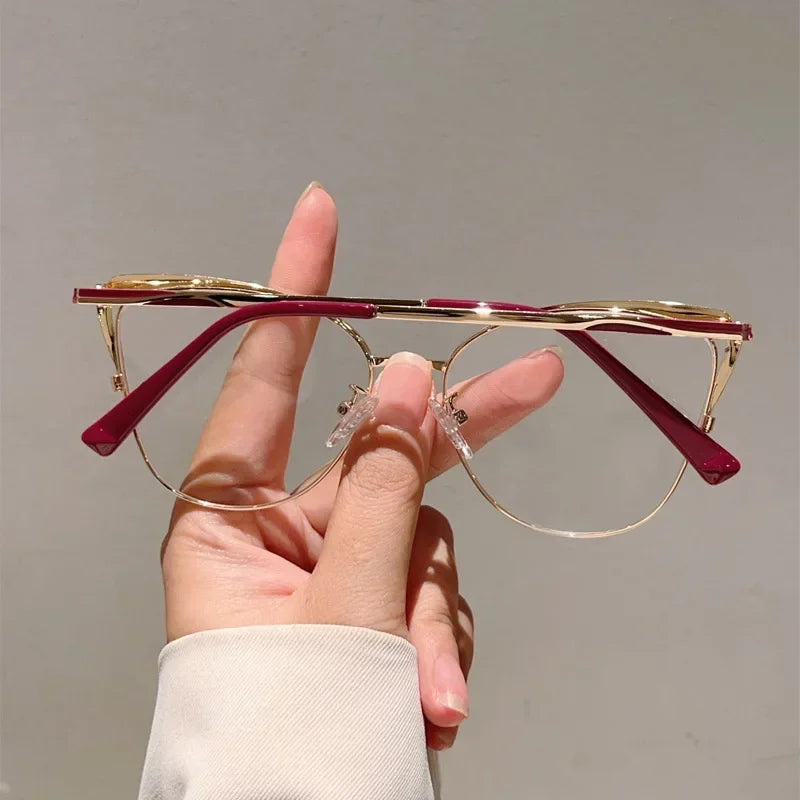 New Simple Metal Anti Blue Light Glasses for Women Fashion Vintage Cat Eye Glasses Business Computer Goggles Eyeglasses Whosale