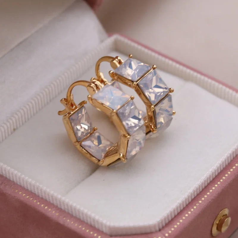 2025 Korean new design fashion jewelry luxury square blue crystal hoop earrings elegant women's daily work accessories